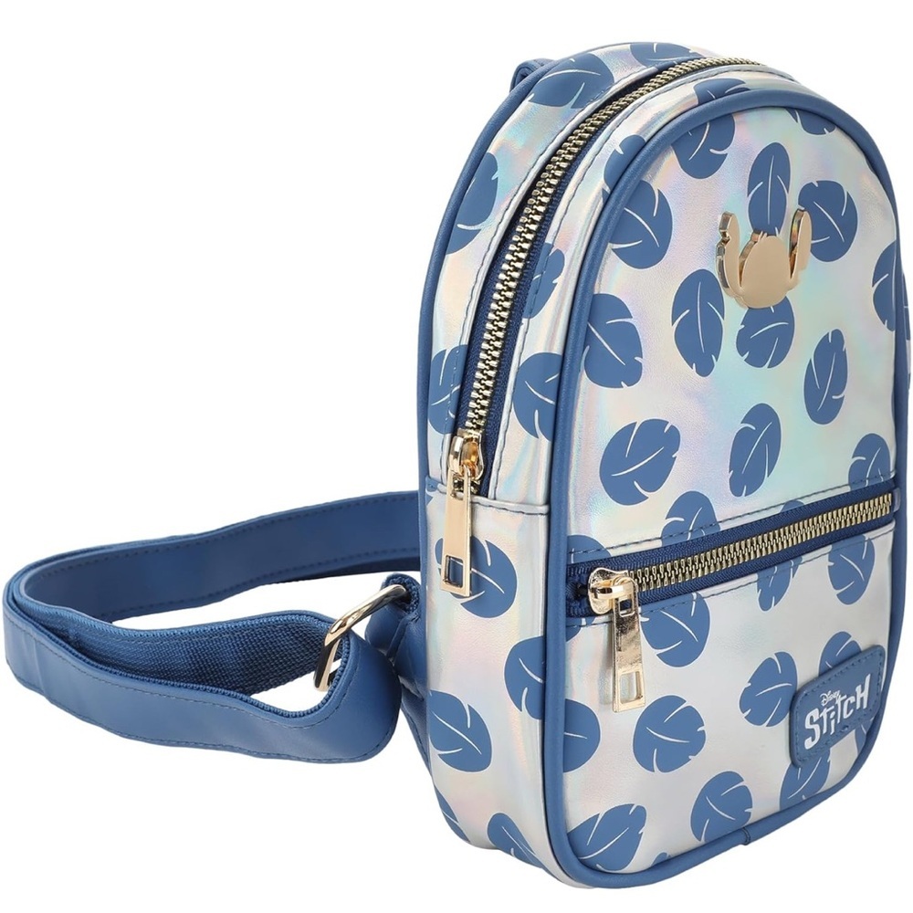 Lilo & Stitch Bioworld Leaves All Over Print Shiny Mini Sling Backpack NWT - Picture 3 of 7
